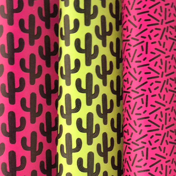 Neon Pink & Black Sprinkles Marine Vinyl Faux Leather