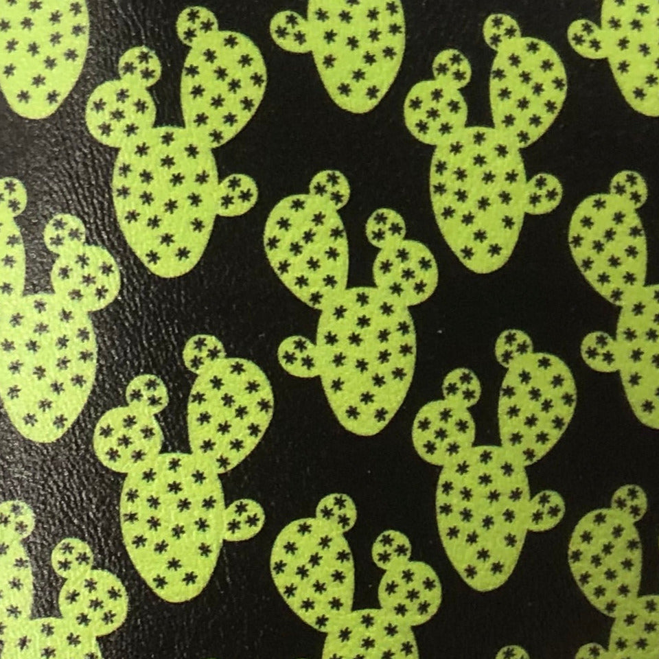 Bright Green Cactus Printed Marine Vinyl Faux Leather