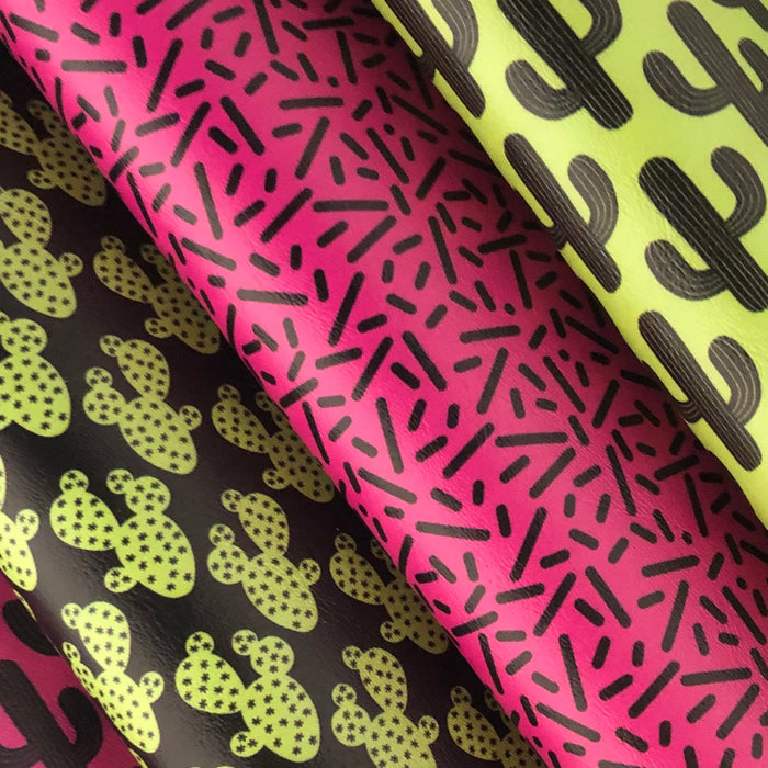 Neon Pink & Black Sprinkles Marine Vinyl Faux Leather