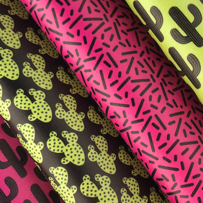 Bright Green Cactus Printed Marine Vinyl Faux Leather