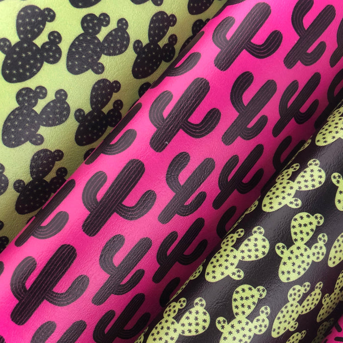 Lime Green Cactus Printed Marine Vinyl Faux Leather