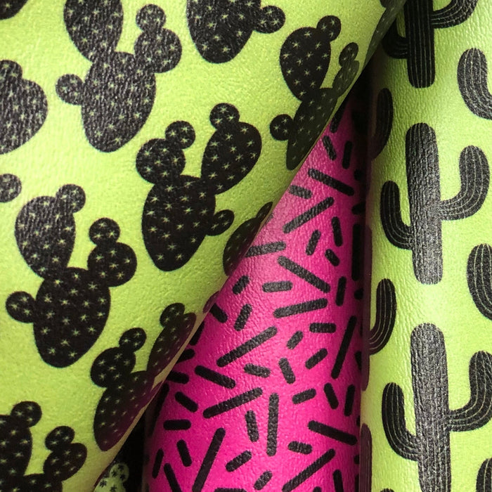 Lime Green Cactus Printed Marine Vinyl Faux Leather
