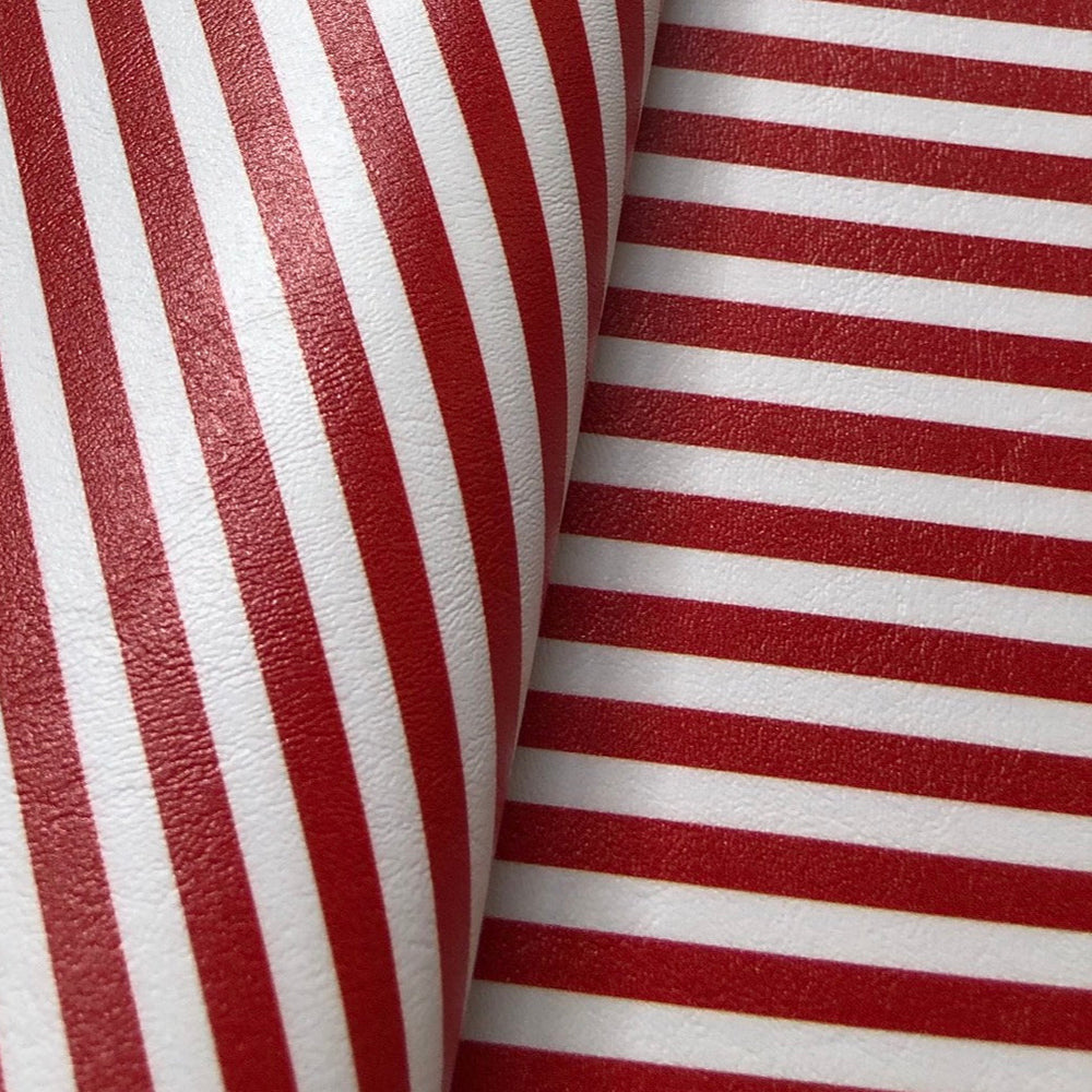 Printed Marine Vinyl - Red & White Striped Faux Leather