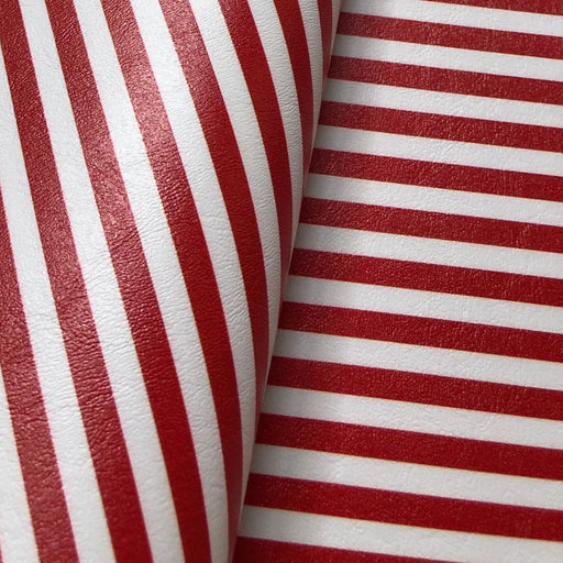 Printed Marine Vinyl - Red & White Striped Faux Leather