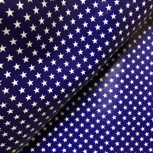 Navy with Stars Printed Marine Vinyl Faux Leather