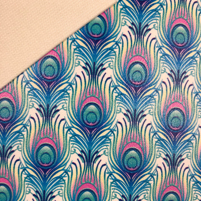 Peacock Feathers Printed Marine Vinyl Faux Leather