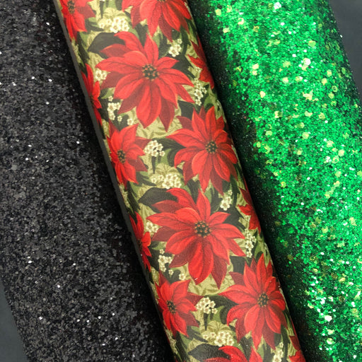 Poinsettias Printed Faux Leather - Printed Marine Vinyl