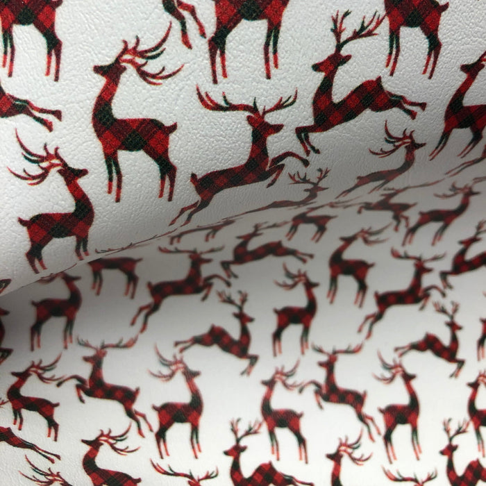 Plaid Reindeer Red & Green Marine Vinyl Faux Leather