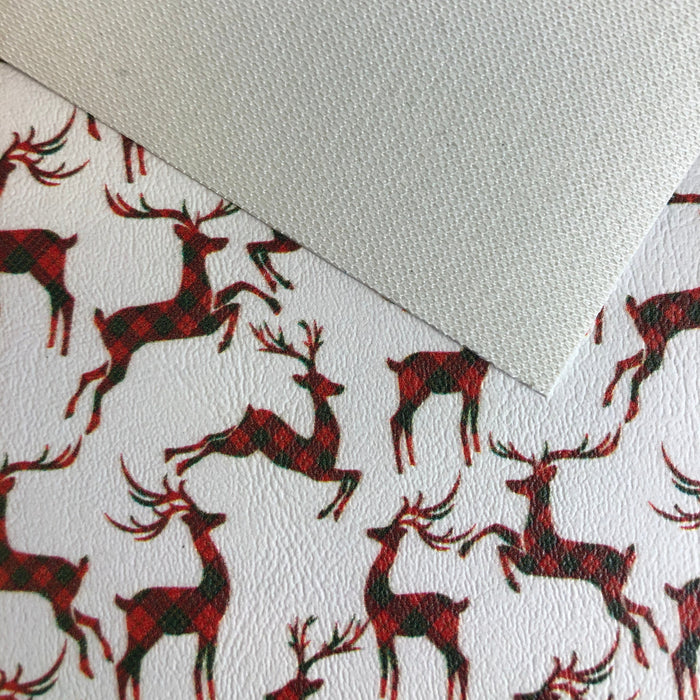 Plaid Reindeer Red & Green Marine Vinyl Faux Leather