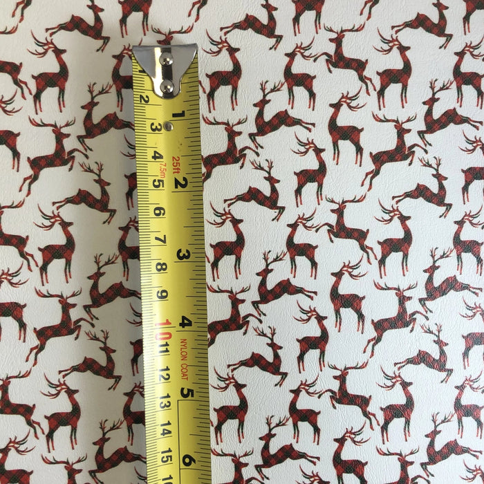 Plaid Reindeer Red & Green Marine Vinyl Faux Leather