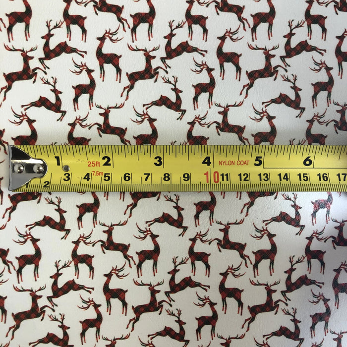 Plaid Reindeer Red & Green Marine Vinyl Faux Leather