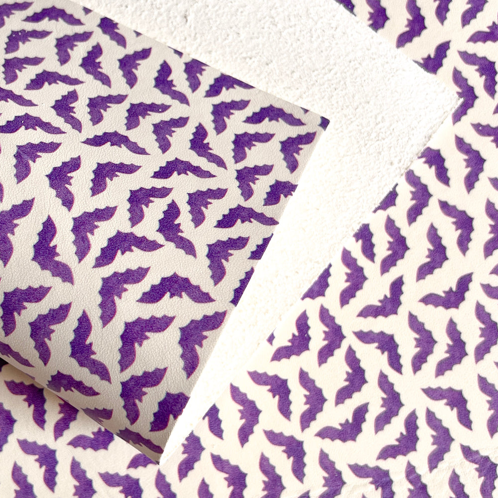 Spooky Purple Bats Printed Leather