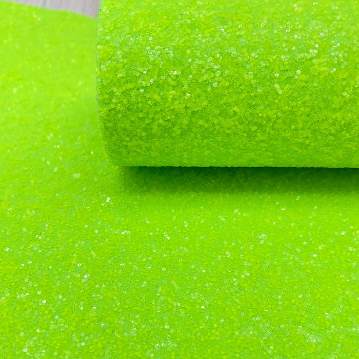 Salty Marg Lime Green Neon Glitter Fabric Sheet - Faux Leather