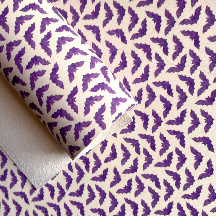 Spooky Purple Bats Printed Leather