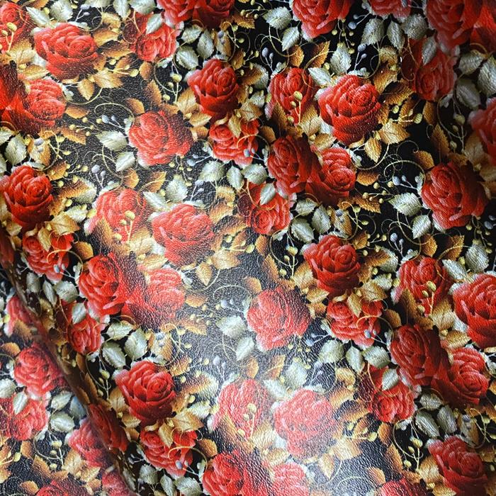 Dark Roses Printed Marine Vinyl Faux Leather