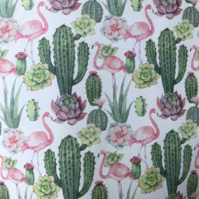 Flamingo Cacti Succulent Printed Leather
