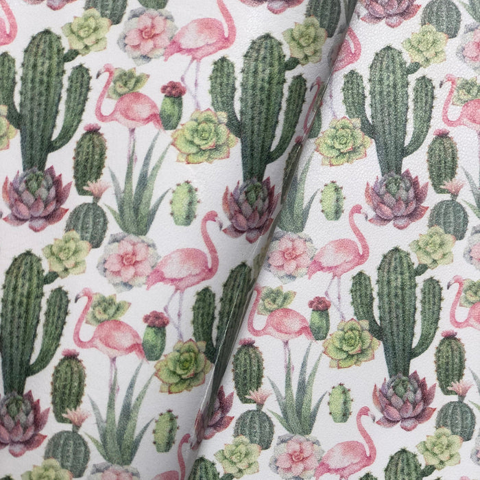 Flamingo Cacti Succulent Printed Leather