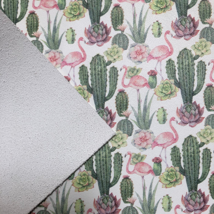 Flamingo Cacti Succulent Printed Leather