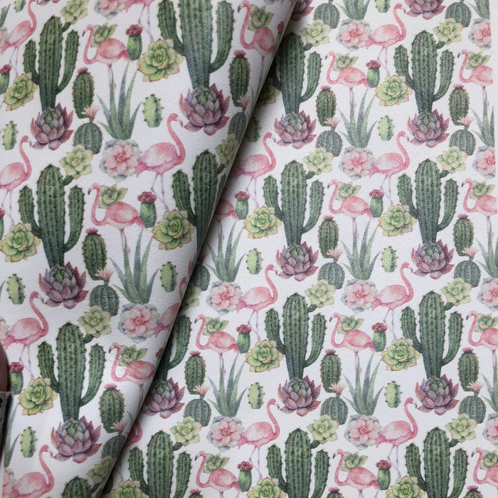 Flamingo Cacti Succulent Printed Leather