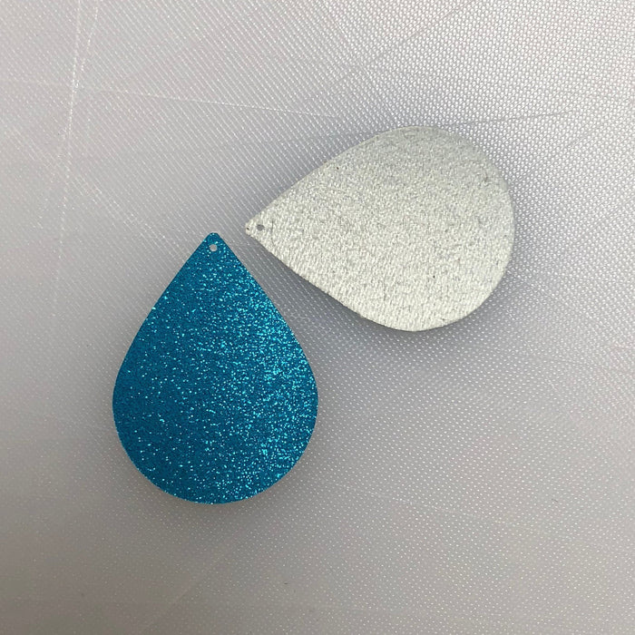 Aqua Glitter Vinyl Faux Leather Teardrop - DIY earring Blanks