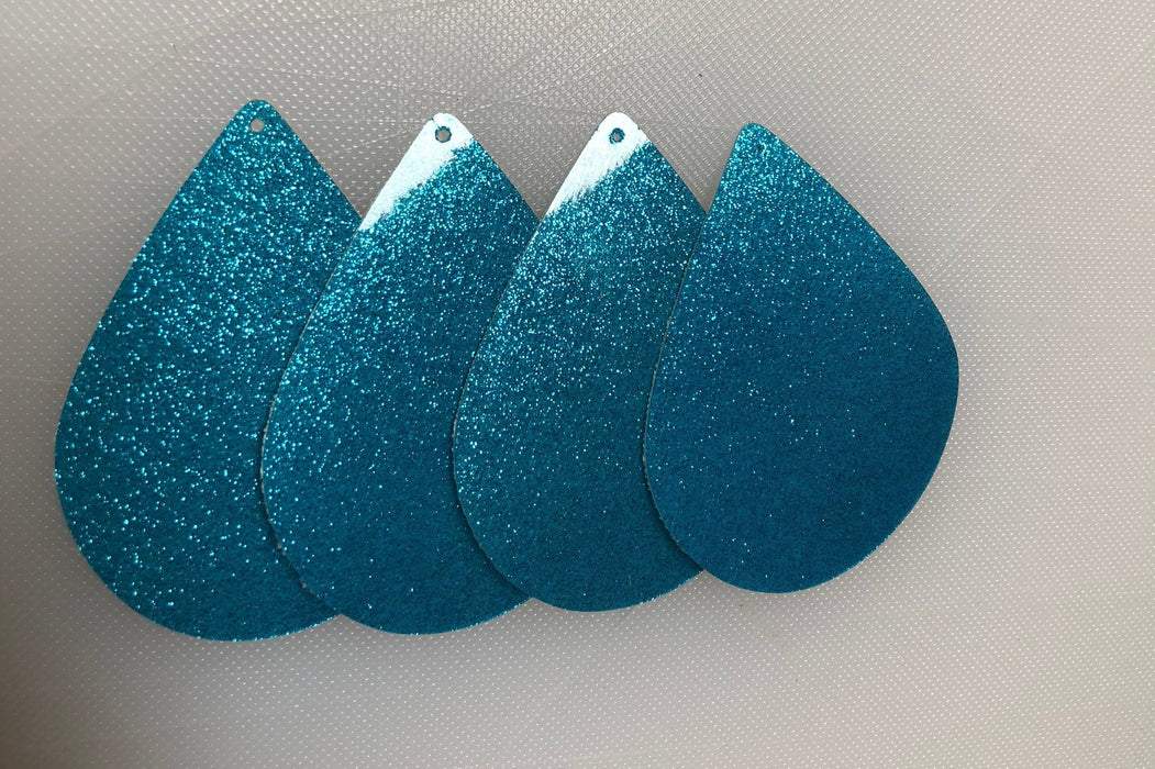 Aqua Glitter Vinyl Faux Leather Teardrop - DIY earring Blanks