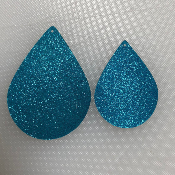 Aqua Glitter Vinyl Faux Leather Teardrop - DIY earring Blanks