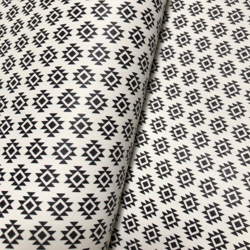 Aztec Printed Leather - Black and White Aztec Print