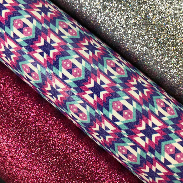 Purple Aztec Printed Leather