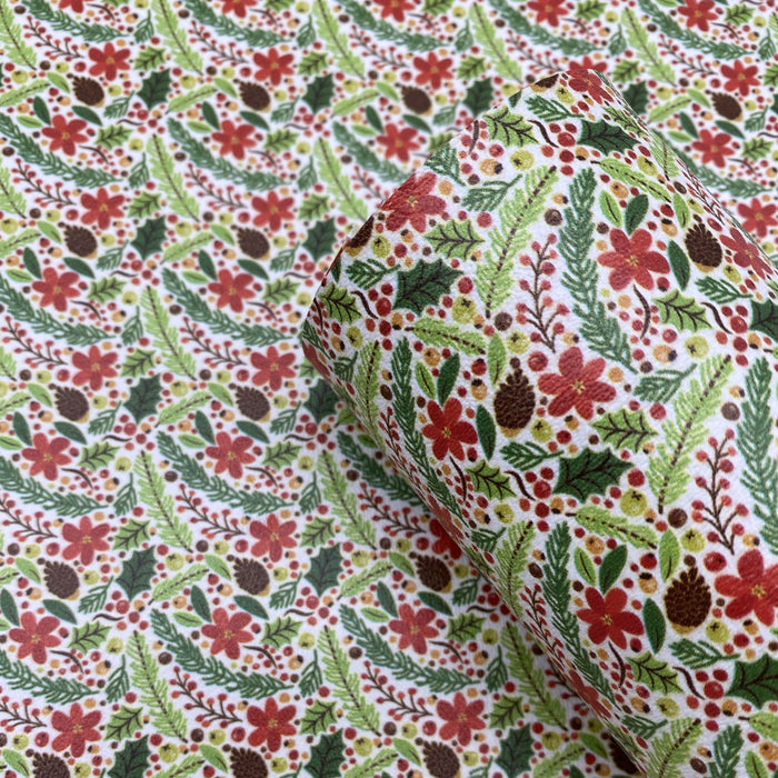 Pine Cone Floral Printed Marine Vinyl Faux Leather