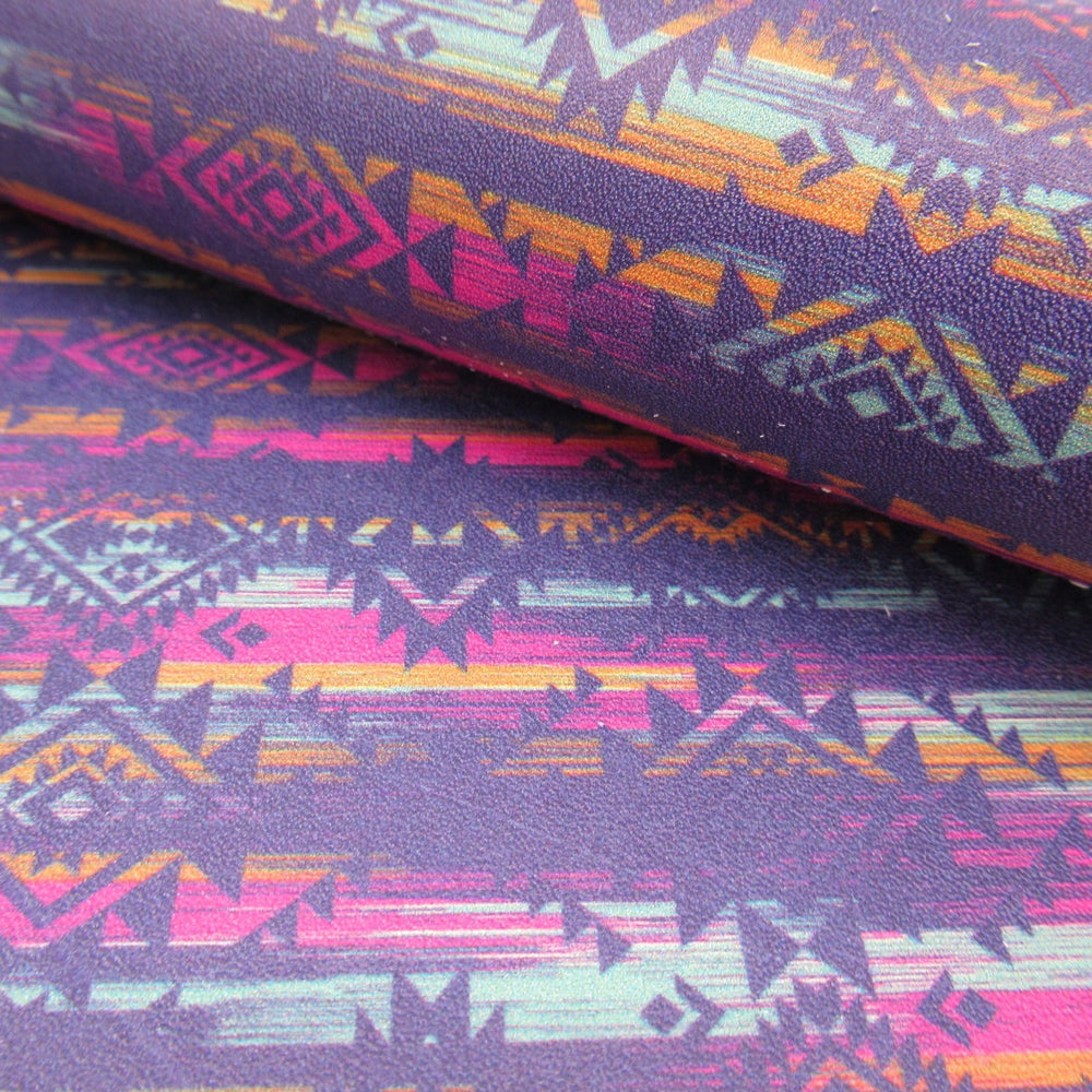 Distressed Aztec Printed Cowhide Leather