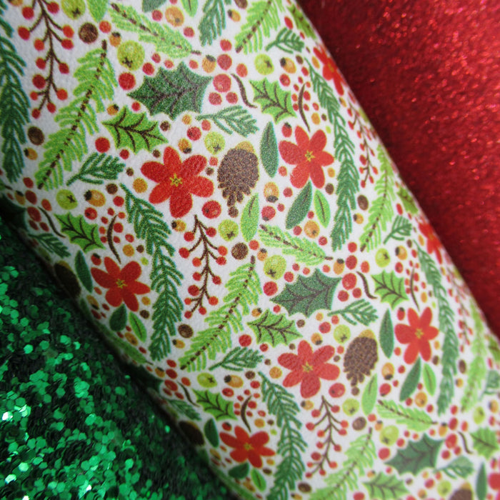 Pine Cone Floral Printed Marine Vinyl Faux Leather