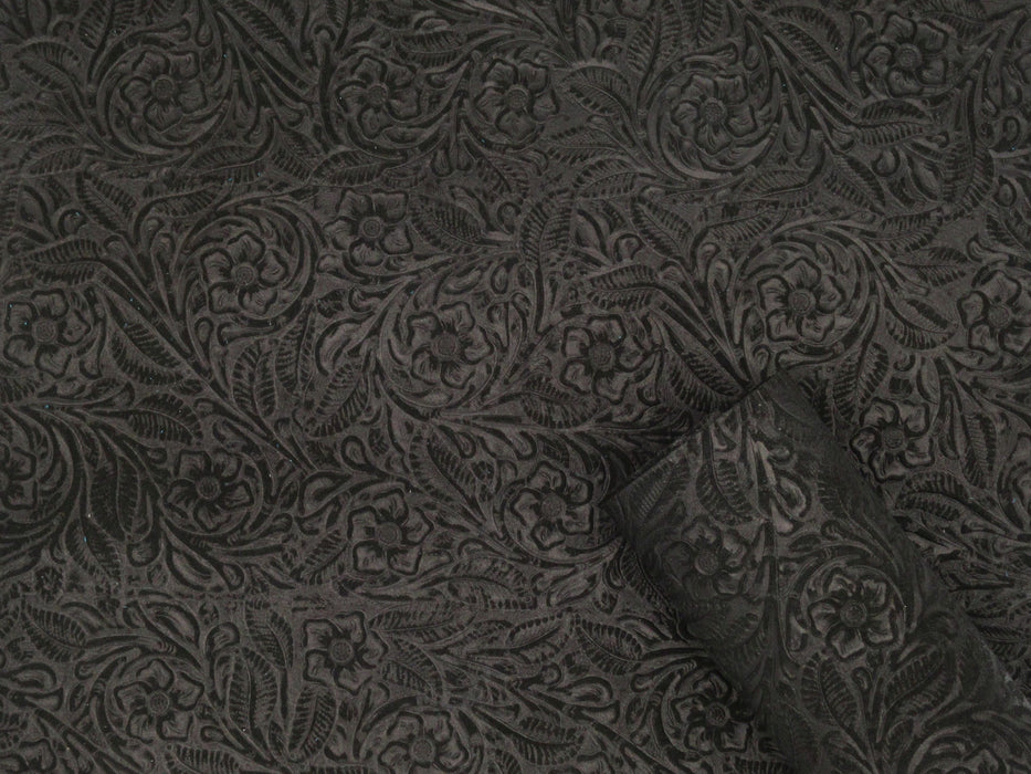 Floral Embossed Suede Sheet - Jet Black