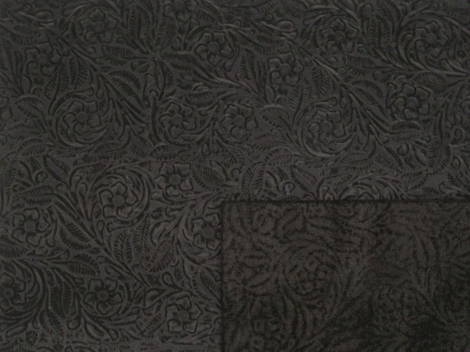 Floral Embossed Suede Sheet - Jet Black