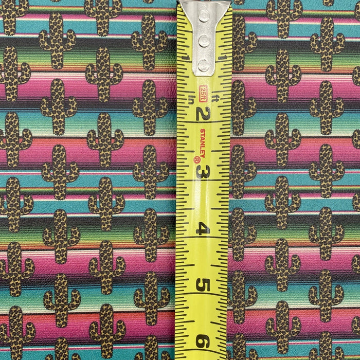 Leopard Cactus on Serape Printed Marine Vinyl Faux Leather