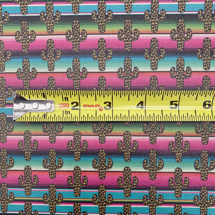 Leopard Cactus on Serape Printed Marine Vinyl Faux Leather