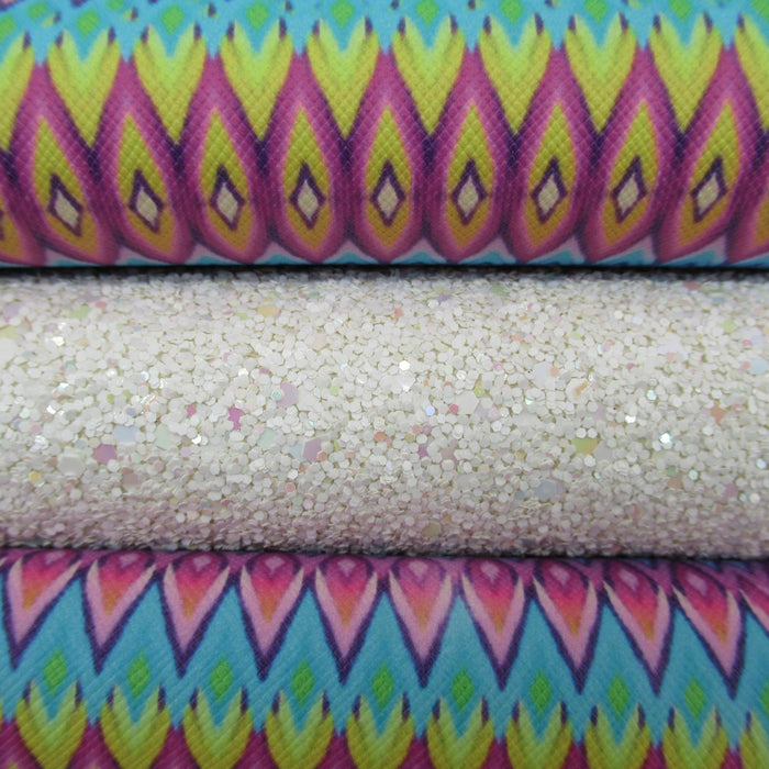 Ocean Wave White Glitter Faux Leather Sheet