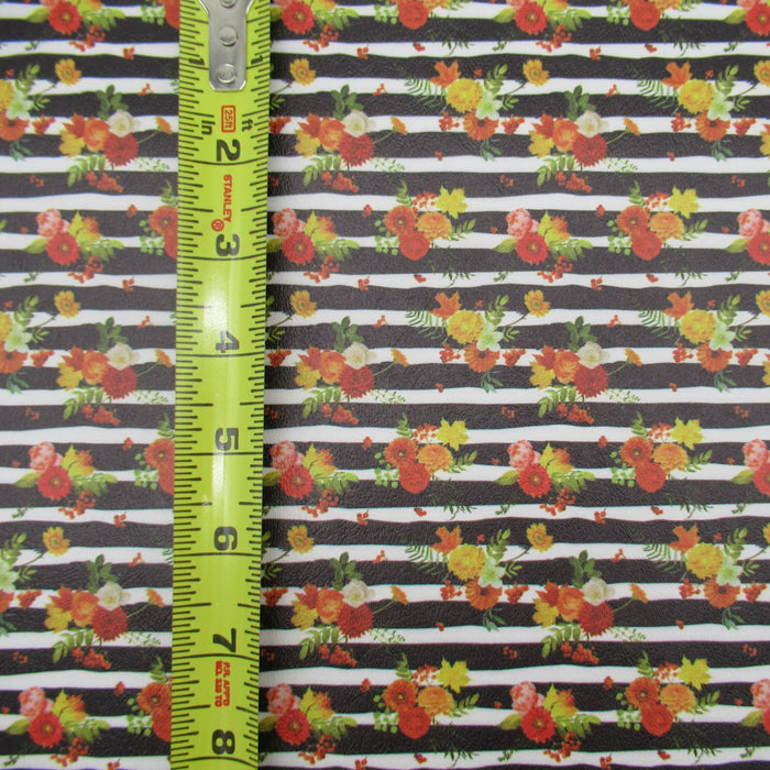 Striped Fall Floral Marine Vinyl Faux Leather