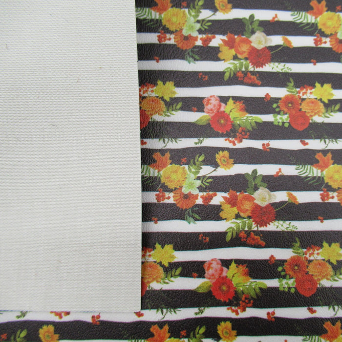 Striped Fall Floral Marine Vinyl Faux Leather