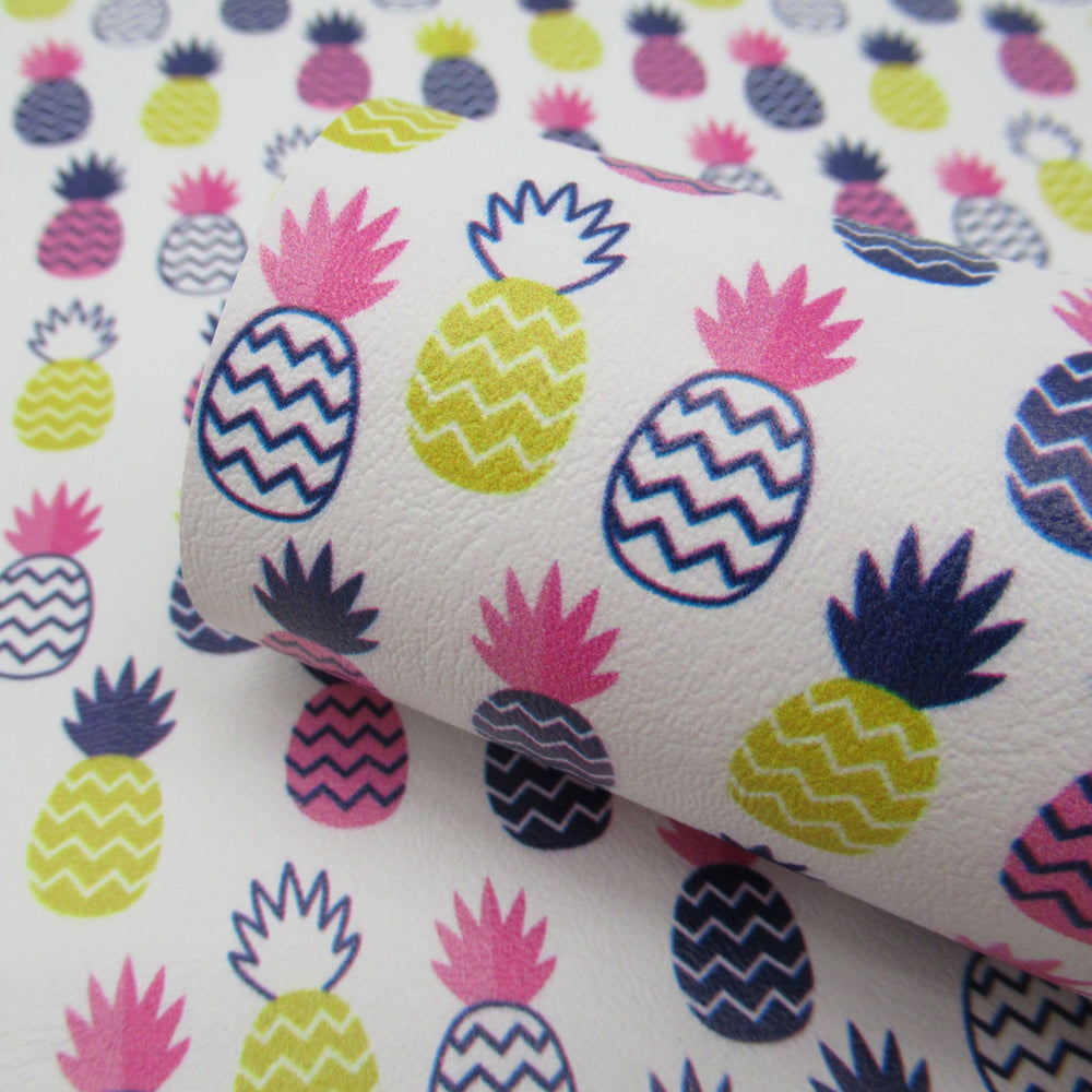 Pink and Navy Pineapple Printed Marine Vinyl Faux Leather