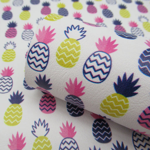Pink and Navy Pineapple Printed Marine Vinyl Faux Leather