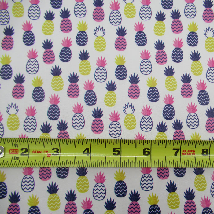 Pink and Navy Pineapple Printed Marine Vinyl Faux Leather