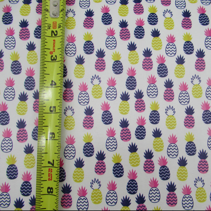 Pink and Navy Pineapple Printed Marine Vinyl Faux Leather