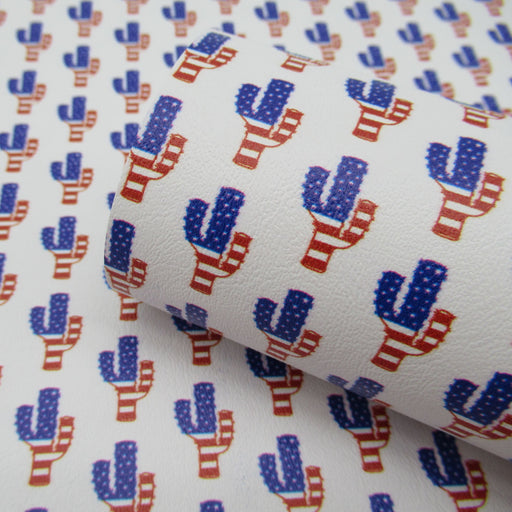 Patriotic Cactus Printed Marine Vinyl Faux Leather