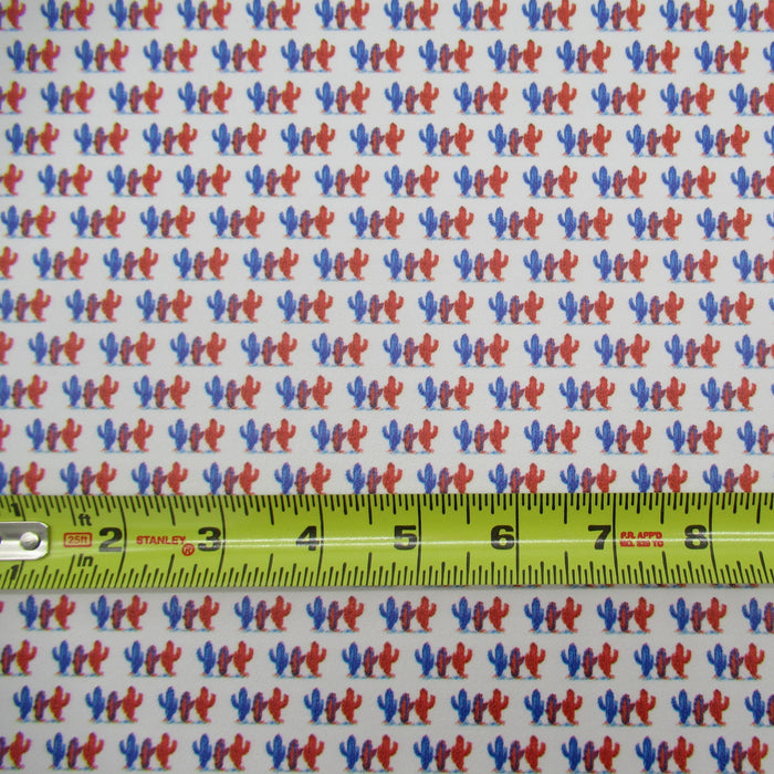 Red and Blue Cactus Printed Marine Vinyl Faux Leather