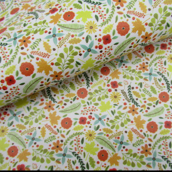 Fall Floral Printed Marine Vinyl Faux Leather