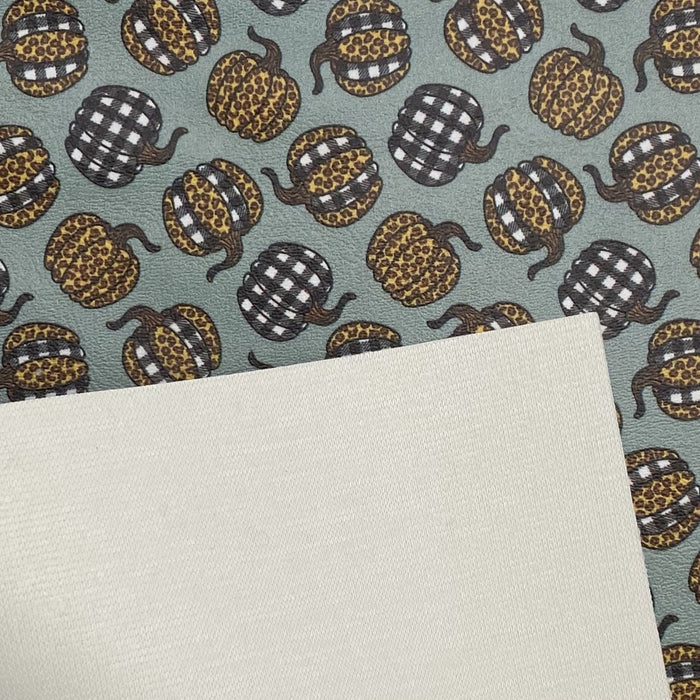 Fall Leopard and Buffalo Plaid Pumpkin Printed Marine Vinyl Faux Leather