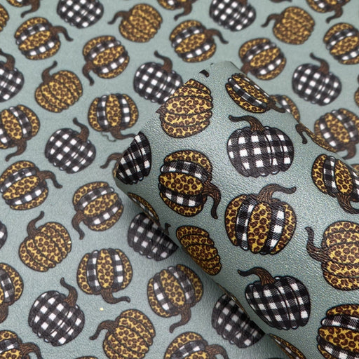 Fall Leopard and Buffalo Plaid Pumpkin Printed Marine Vinyl Faux Leather