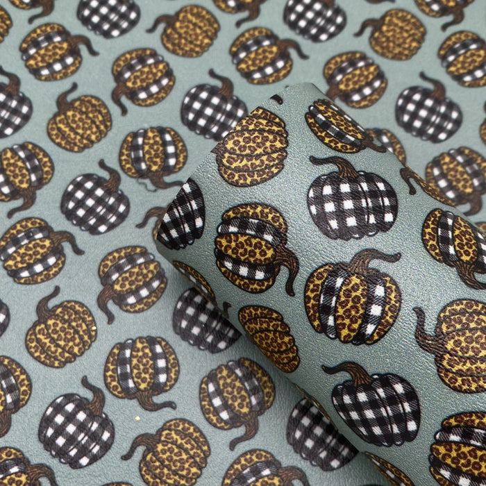 Fall Leopard and Buffalo Plaid Pumpkin Printed Marine Vinyl Faux Leather