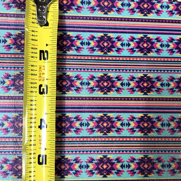 Turquoise and Hot Pink Aztec Marine Vinyl Faux Leather