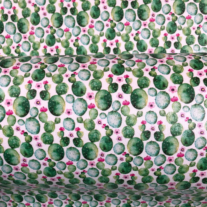 Watercolor Cactus - Marine Vinyl Faux Leather